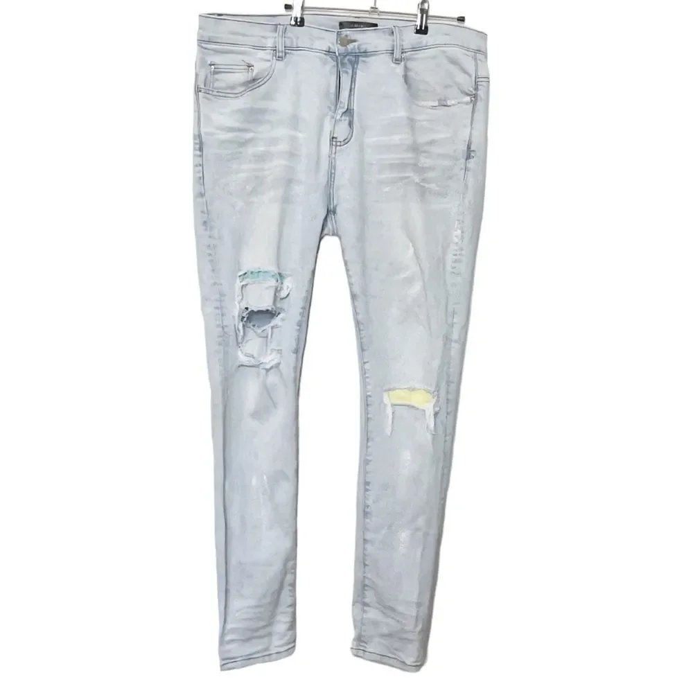 AMIRI Painter Distressed Skinny Jeans Men's Size 36 Blue Tie‎ Dye Paint Spots